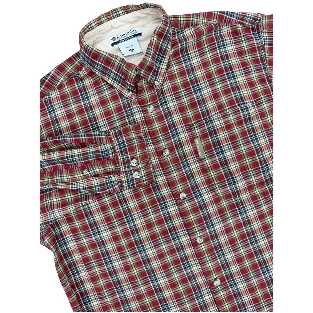 Columbia Shirt Men's Medium‎ Red Blue Plaid Long Sleeve Casual Outdoor